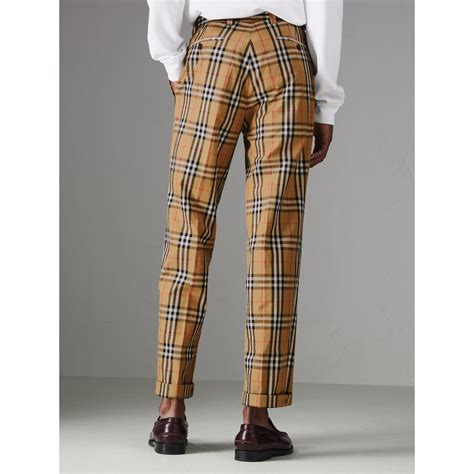 burberry vintage check cotton trousers|Burberry style print trousers.